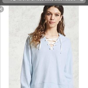 Forever 21 lace up French terry hoodie in blue
